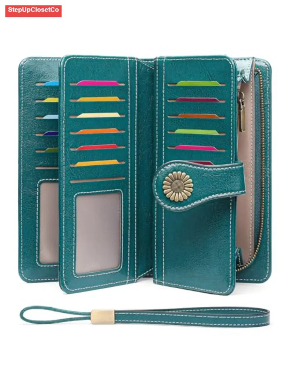 Large Leather Wristlet Wallet RFID Blocking Card Holder